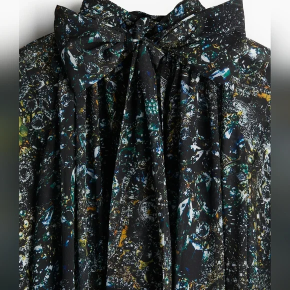 H&M Studio Collection SS 2025 patterned chiffon dress Maxi  Black/jewelry  Bnwt - Picture 7 of 11